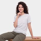 Women's Grey Round Neck Regular T-Shirt, मिश्रित हल्का ग्रे, small