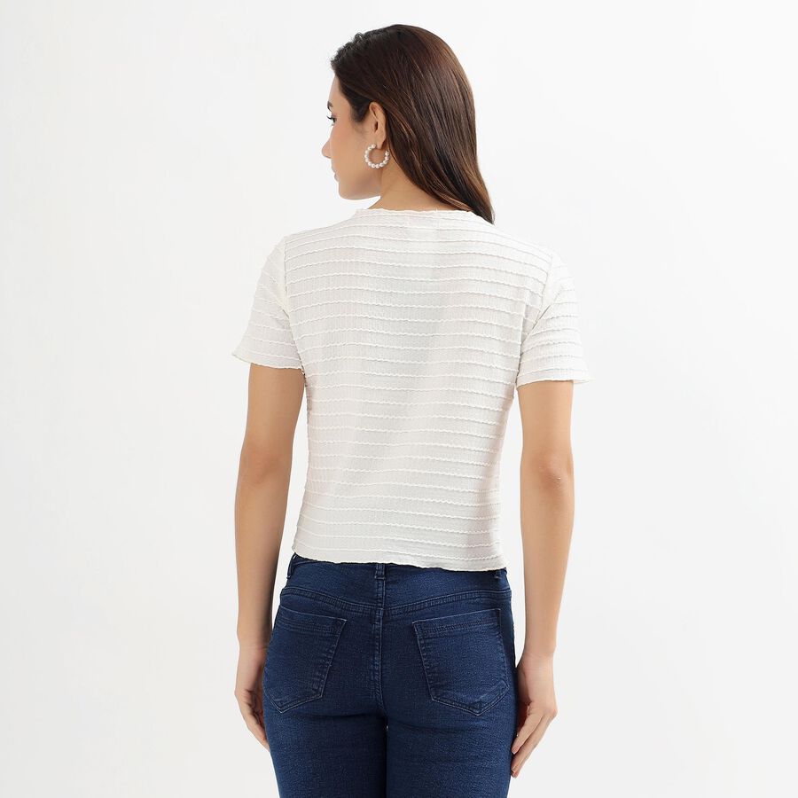 Ladies' Snow White Round Neck Casual Crop Top, सफ़ेद, large