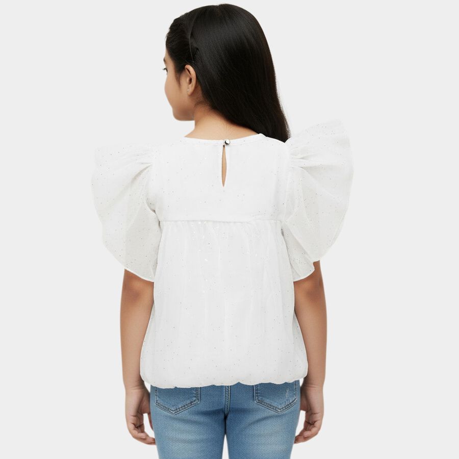 Girls' White Round Neck Casual Graphic Printed T-Shirt, White, large