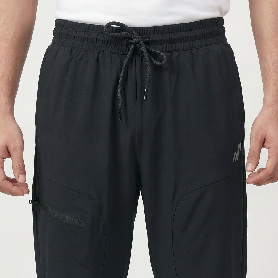 Men's Dark Green Slim Fit Zipper Pockets Cuffed Track Pants, गहरा हरा, large