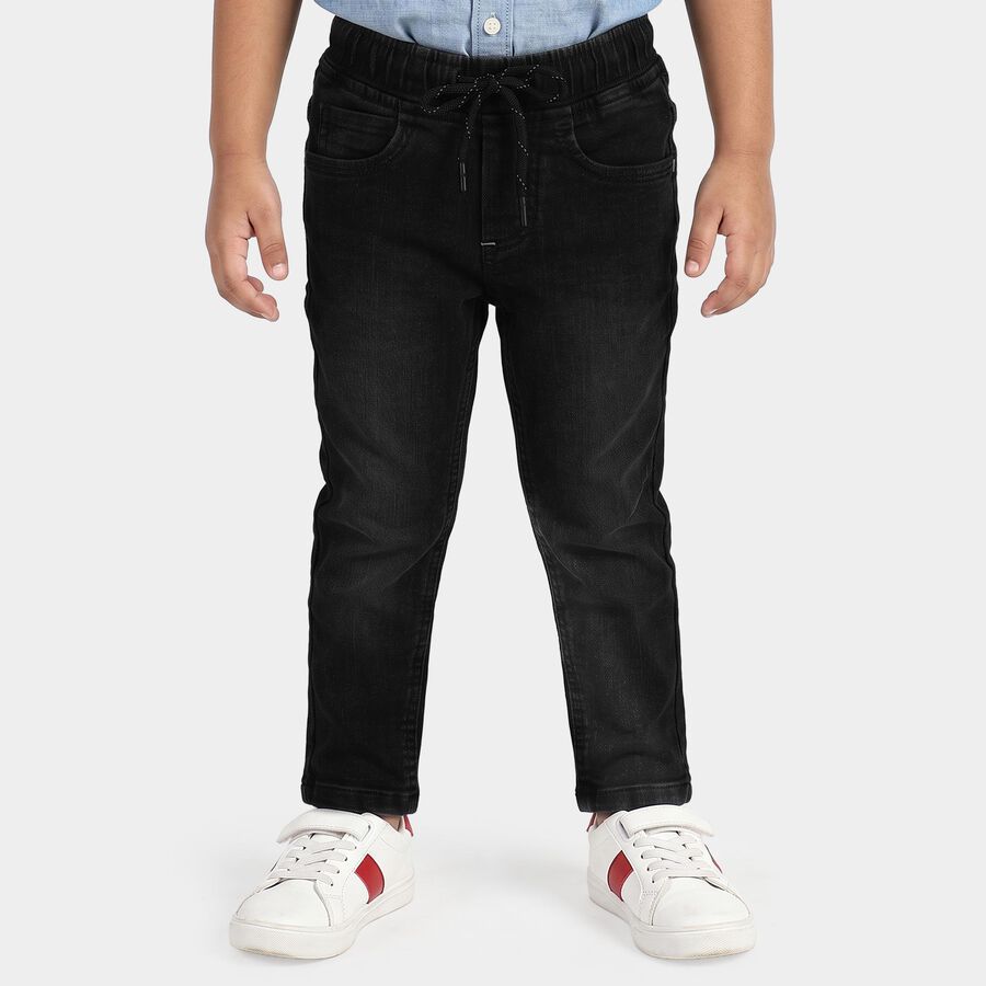 Boys Black Slim Fit Washed Jeans, Black, large