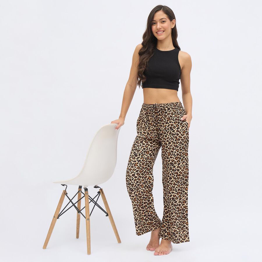 Women's Beige Regular Fit Mid Rise Printed Trousers, Brown, large image number null