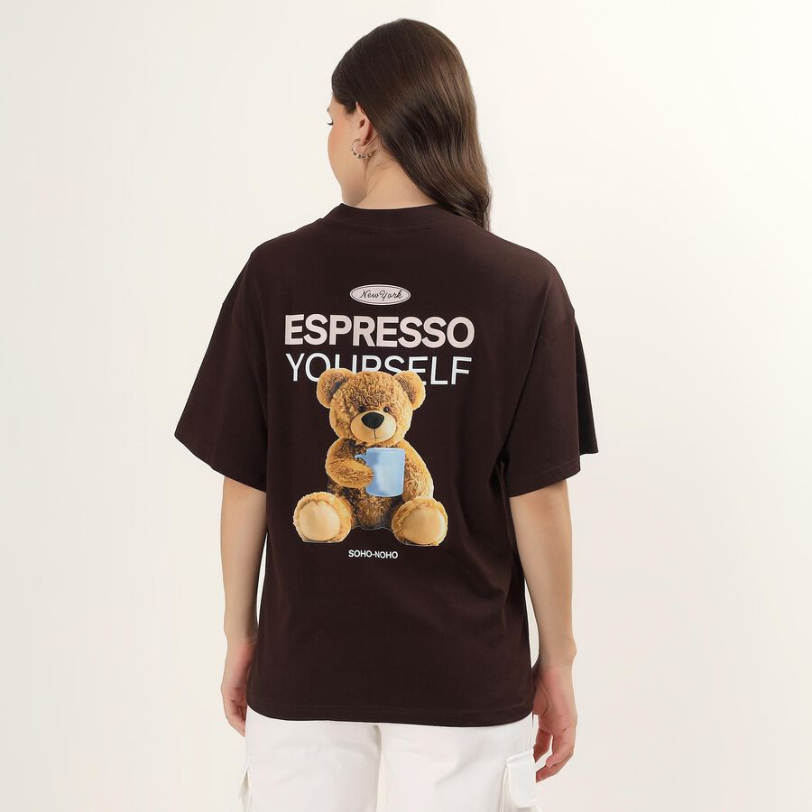 Women's Brown 100% Cotton Round Neck Minimalist T-Shirt, Brown, large