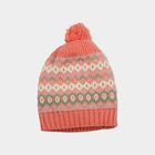 Girls' Pink Pom-Pom Beanie Cap, हल्का गुलाबी, small