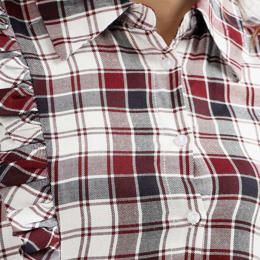 Ladies' White Checked Classic Collar Casual Shirt, Off White, large image number null
