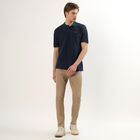 Men's Beige Slim Fit Flat-Front Casual Trousers, Khaki, small