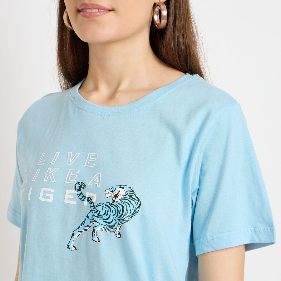 Ladies' 100% Cotton Round Neck T-Shirt, हल्का नीला, large image number null