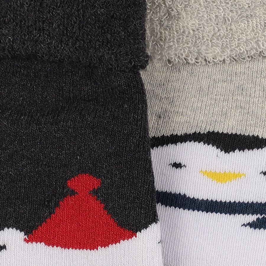 Infants Dark Charcoal Black and Light Heather Gray Regular Fit Cartoon Design Pack of 2 Socks, Melange Light Grey, large image number null