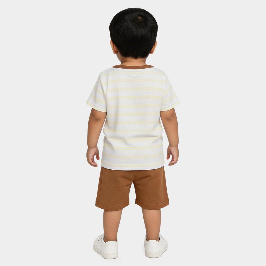 Infants' Beige 100% Cotton Neck Solid Baba Suit, Beige, large