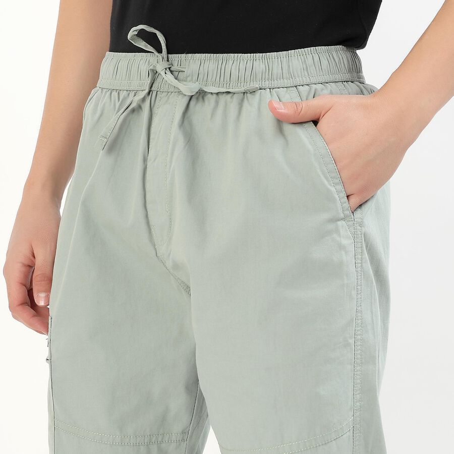 Men's Jet Black Regular Fit Cotton Track Pants, Light Green, large image number null