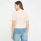 Women's Bright Pink Polo Collar Casual T-Shirt, गुलाबी, small