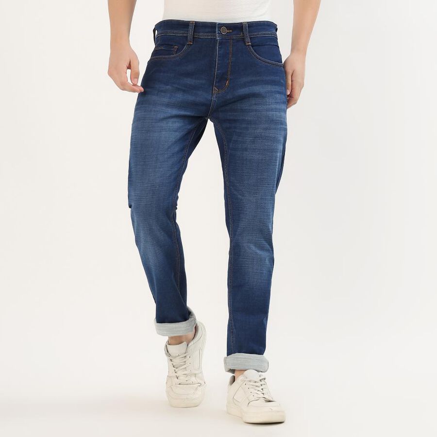 Men's Deep Indigo Blue Slim Fit Jeans, मध्यम नीला, large image number null
