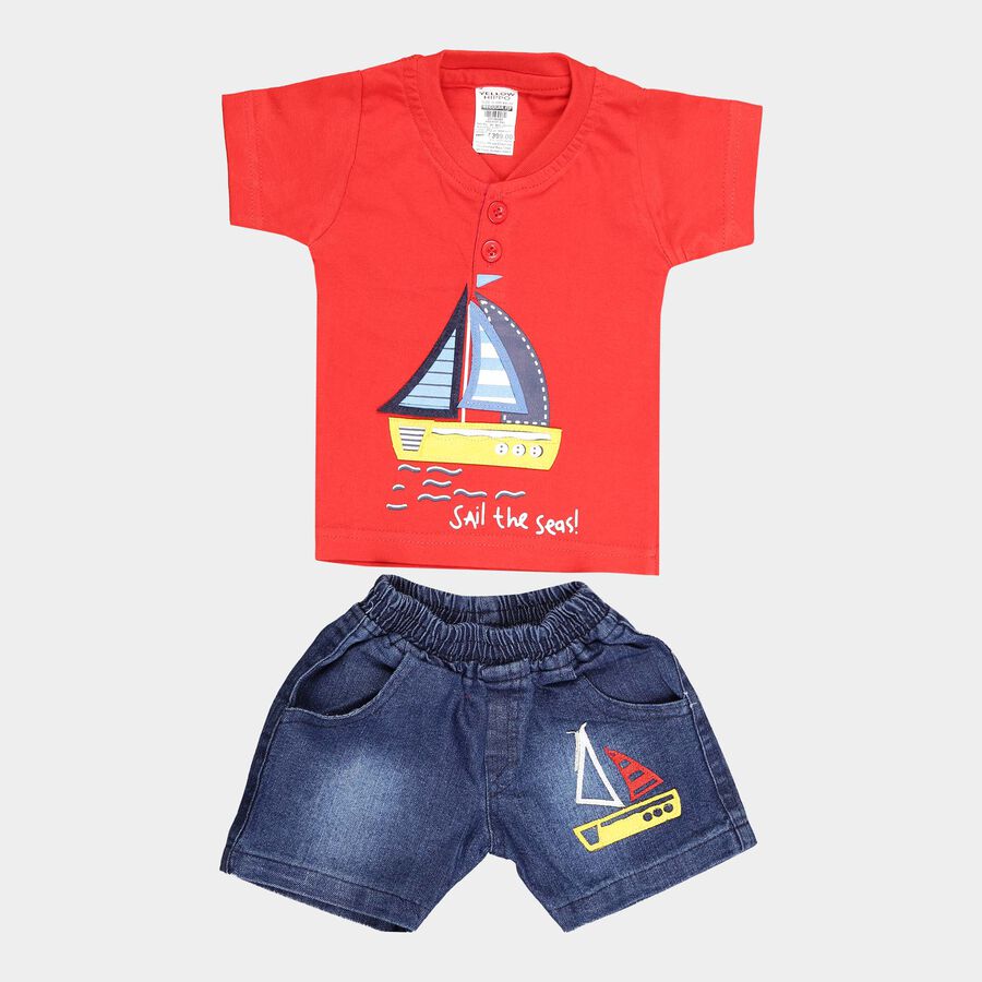 Infants Cotton Henley Baba Suit, Red, large image number null