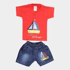 Infants Cotton Henley Baba Suit, Red, small image number null