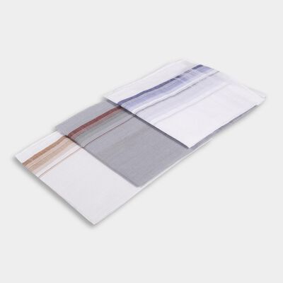 Men's White Cotton Striped Handkerchief Set