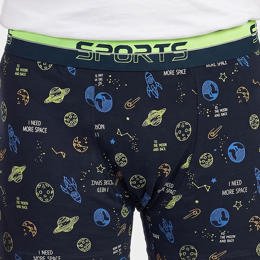 Boys Navy Blue Regular Fit Printed Trunks, नेवी ब्लू, large
