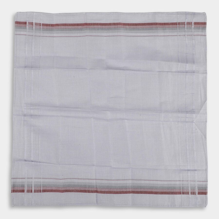 Men's White Cotton Striped Handkerchief Set, सफ़ेद, large image number null