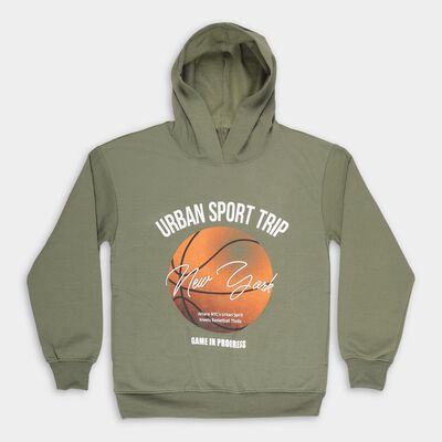 Boys Muted Olive Green Hooded Neck Casual Sweatshirt