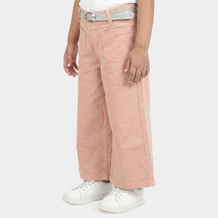 Girls' Light Pink Wide Leg Patch Pocket Jeans, हल्का गुलाबी, large