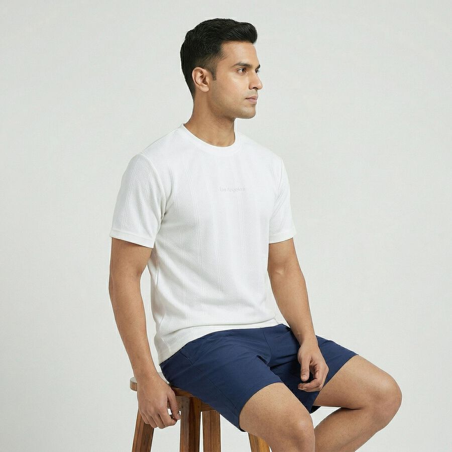 Men's White Crew Neck Athleisure Drifit T-Shirt, White, large