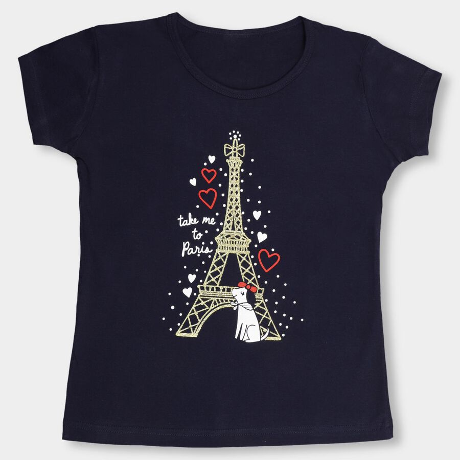Girls' 100% Cotton T-Shirt , नेवी ब्लू, large image number null