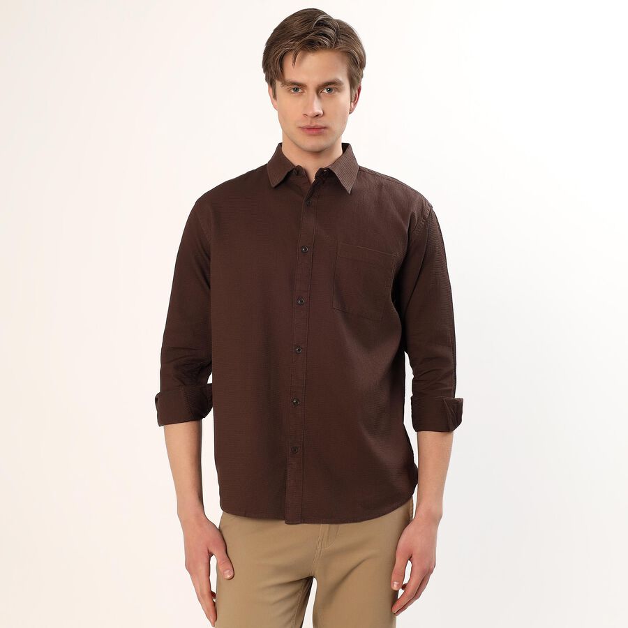 Men's Rich Chocolate Brown Classic Casual Shirt, भूरा, large image number null