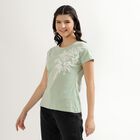 Women's Light Sage Green Round Neck Floral Print T-Shirt, Light Green, small image number null