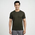 Men's Olive Green Round Neck Athleisure T-Shirt, Olive, small
