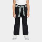 Girls' Jet Black Wide Leg Printed Belt Jeans, Black, small