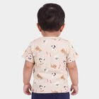 Infants Beige Cotton V-Neck Casual T-Shirt, Beige, small