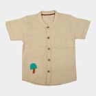 Infants Beige Mandarin Collar Regular Fit Shirt, Beige, small