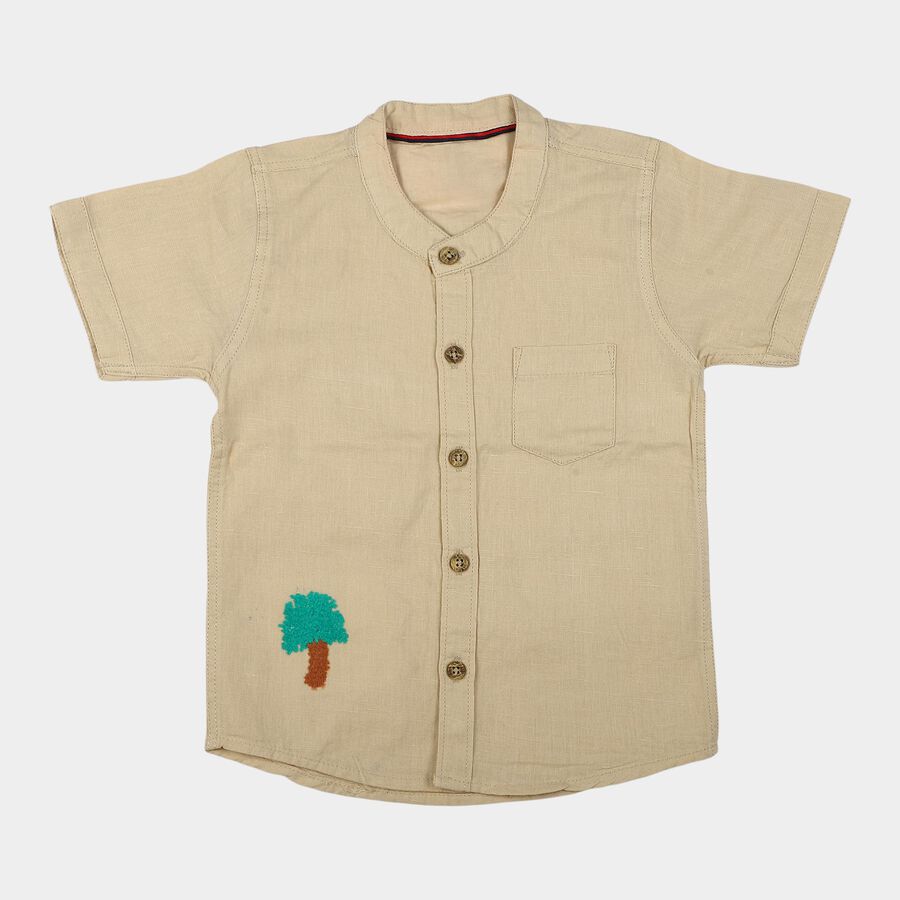 Infants Beige Mandarin Collar Regular Fit Shirt, Beige, large