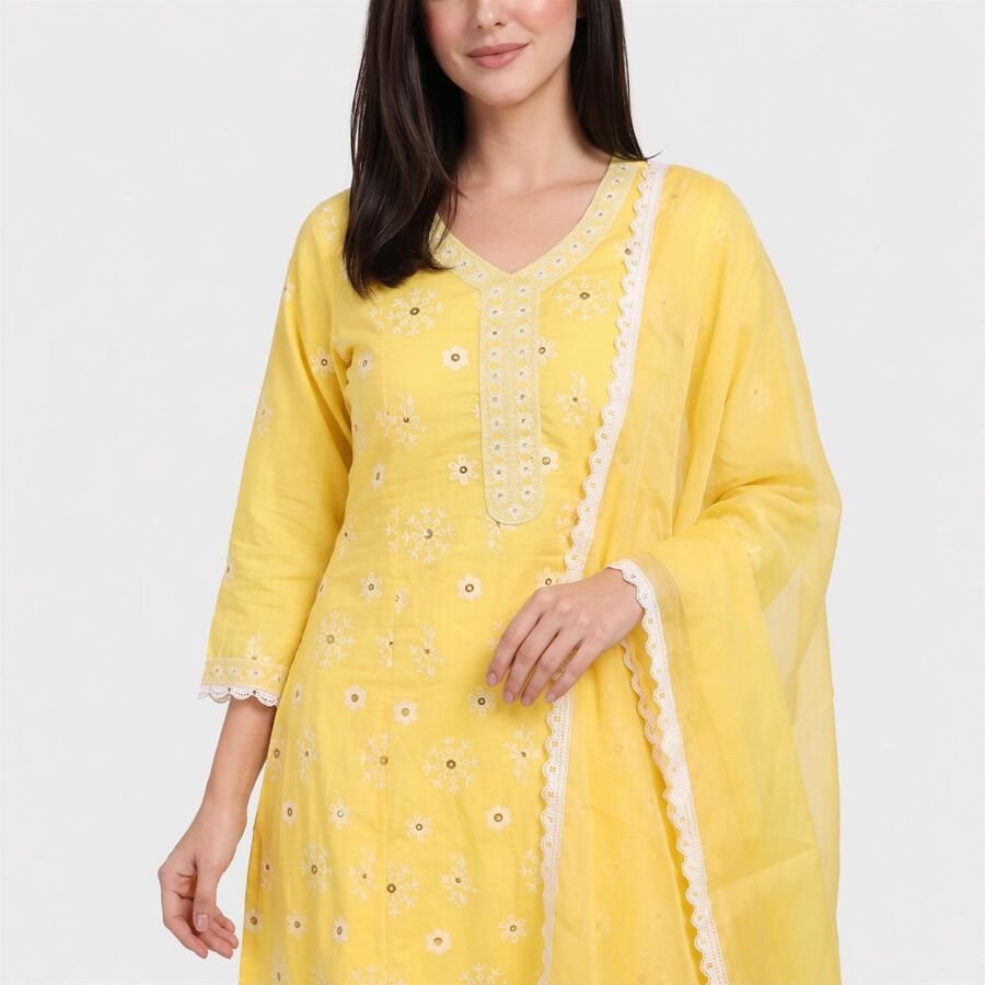 Women's Yellow Embroidered Ethnic Set, Yellow, large