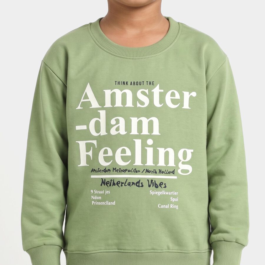 Boys' Green Round Neck Pullover Sweatshirt, हल्का हरा, large
