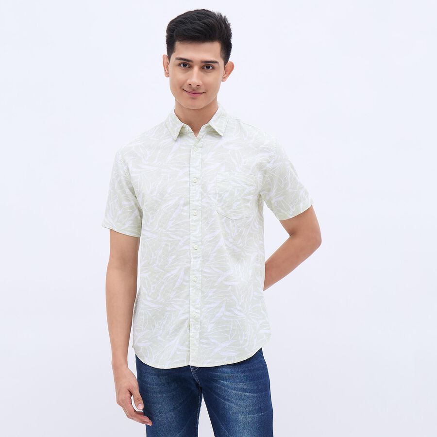 Men's Light Sage Green Cotton Regular Collar Casual Shirt, Light Green, large image number null