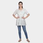 Women's White Notch Neck Self Design Straight Kurti, Off White, small