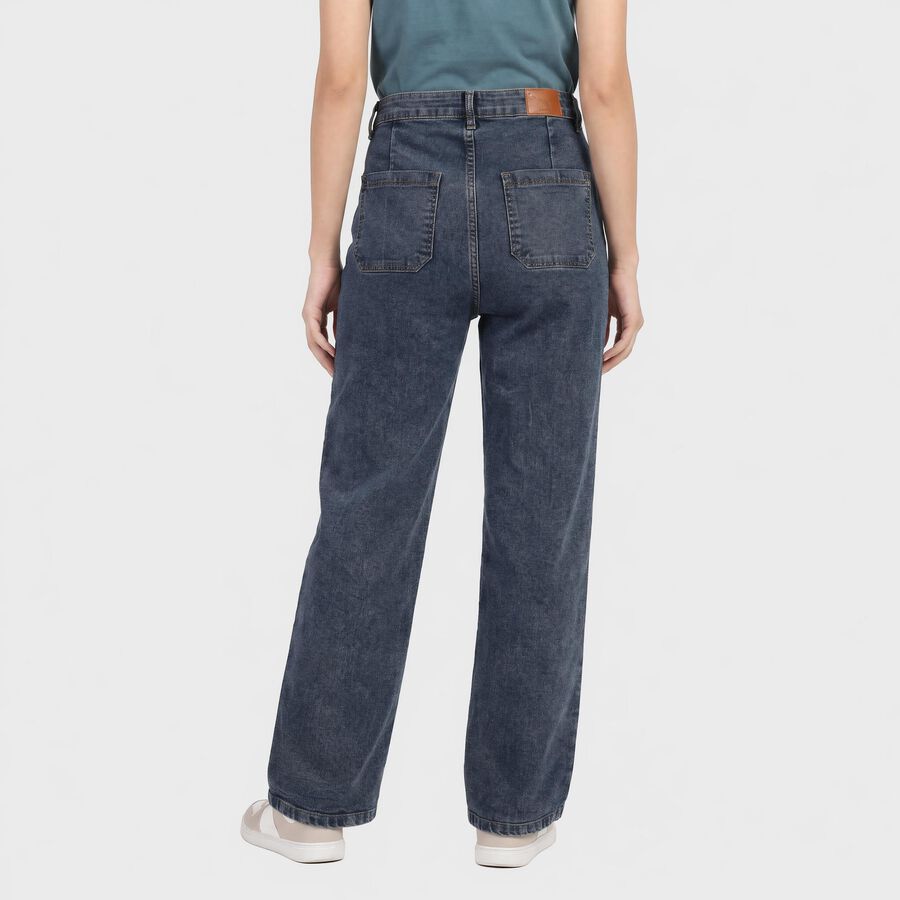 Women's Navy Blue Straight Fit Washed Jeans, हल्का नीला, large