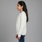 Girls Off White Crew Neck Casual Pullover, Off White, small image number null