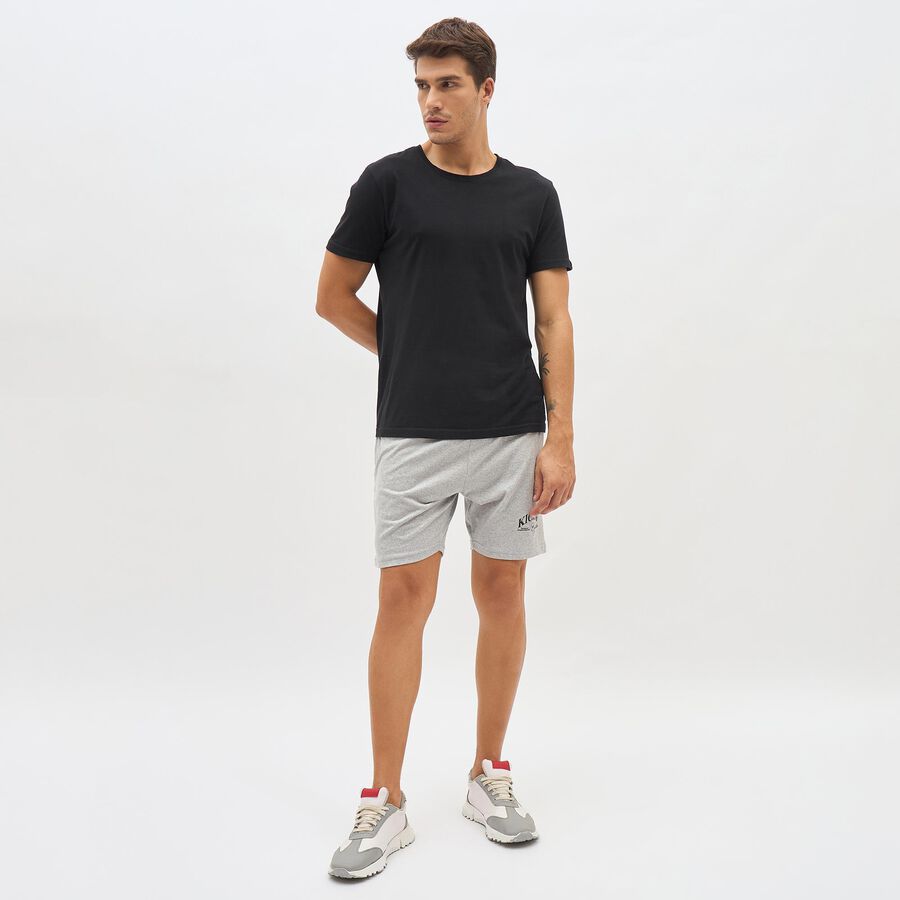 Men's Light Heather Grey Regular Fit Placement Printed Bermuda Shorts, Melange Mid Grey, large image number null