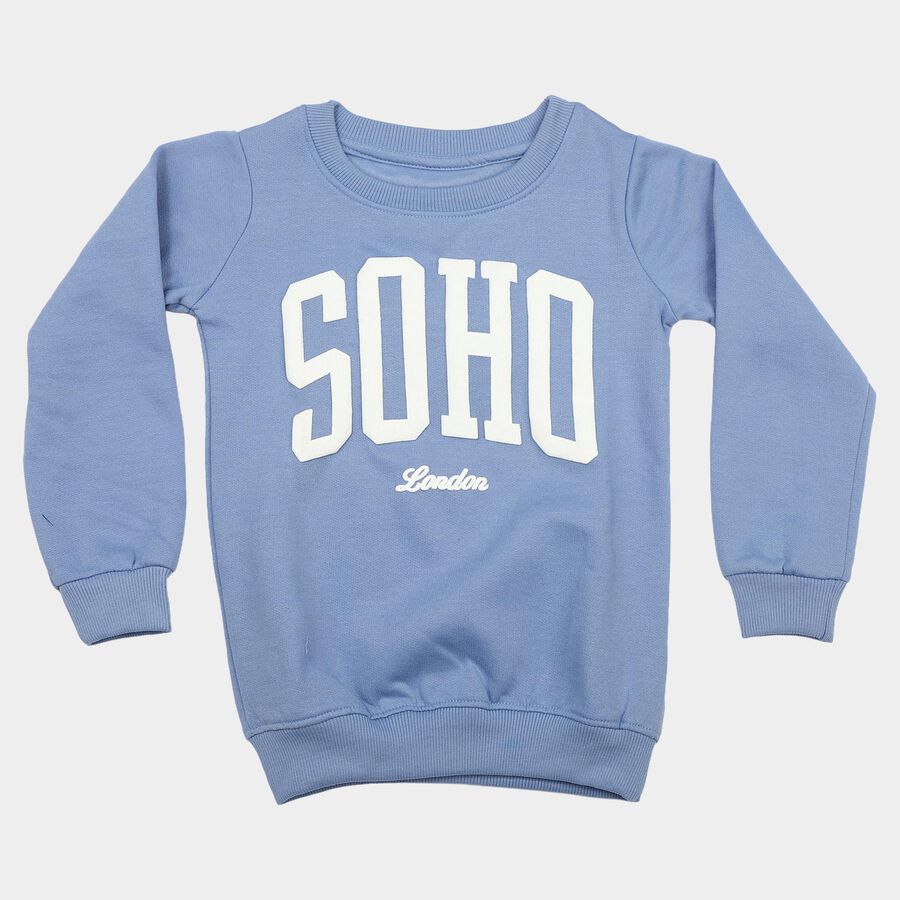 Boys' Blue Crew Neck Graphic Sweatshirt, Mid Blue, large