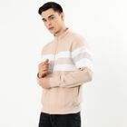 Men's Light Beige Mock Neck Casual Sweatshirt, गहरा पीला, small image number null