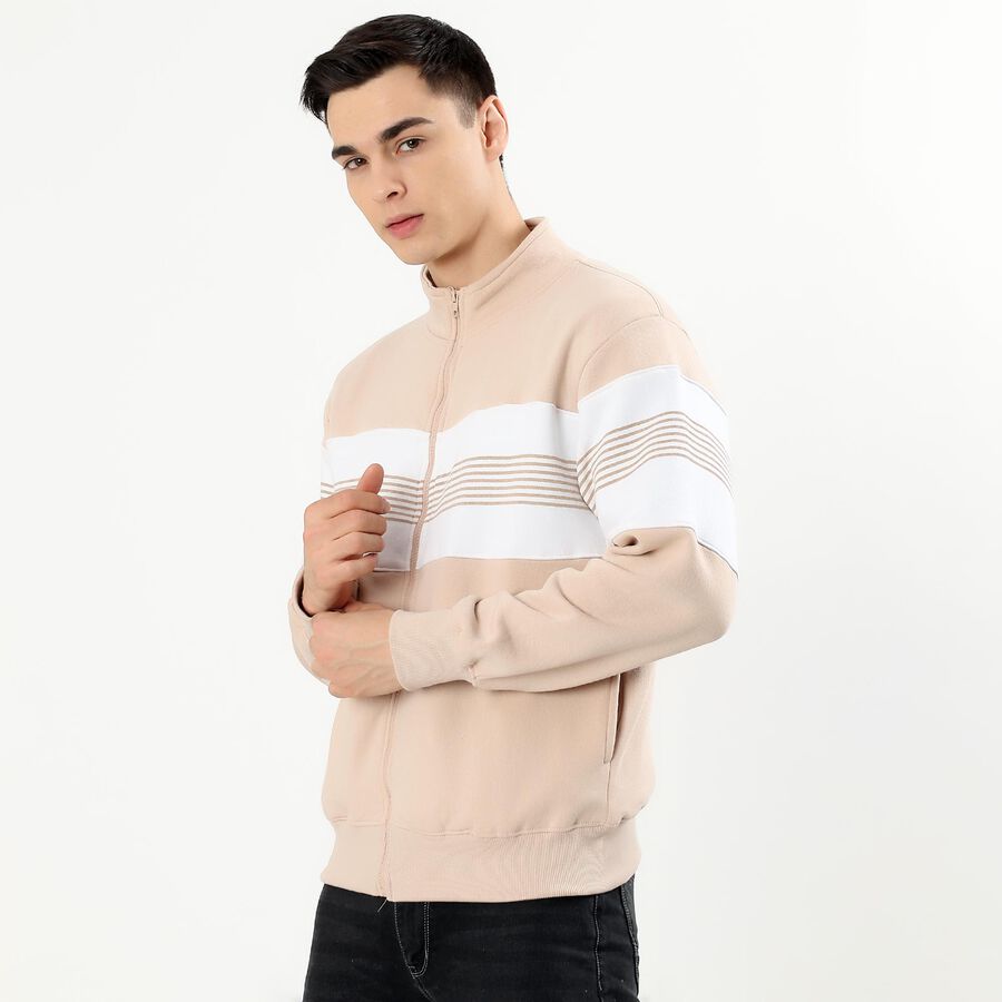 Men's Light Beige Mock Neck Casual Sweatshirt, गहरा पीला, large image number null