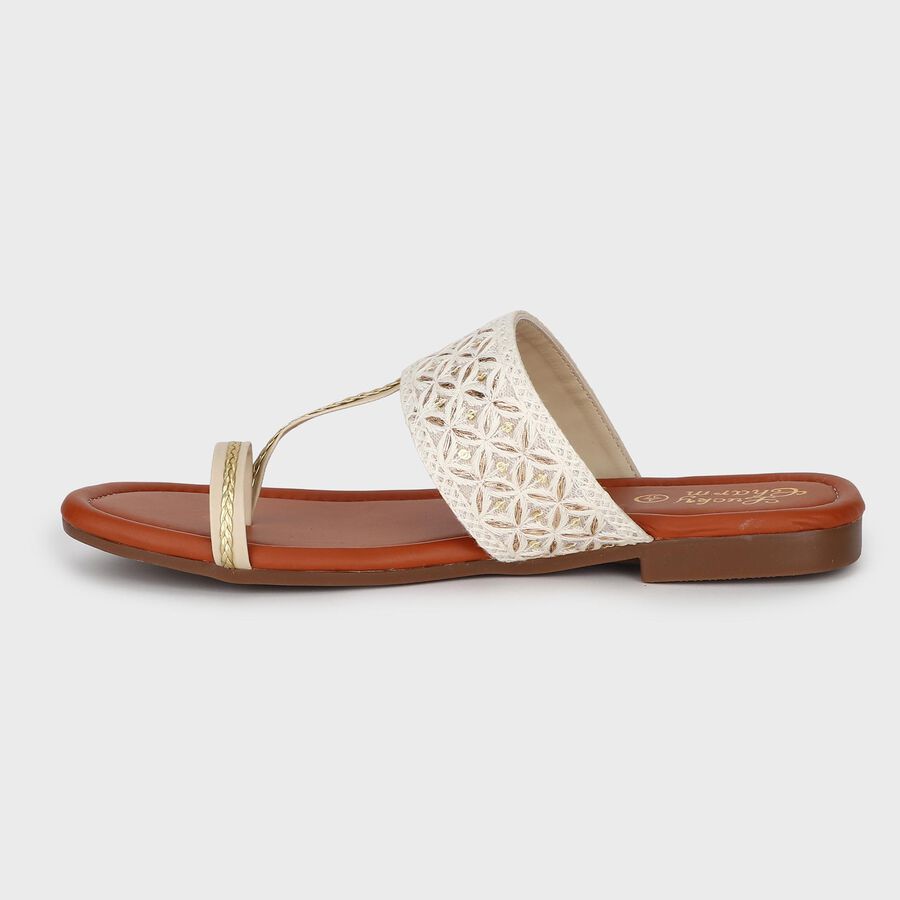 Women's Beige Toe-Ring Slip-On Flat Sandals, Beige, large