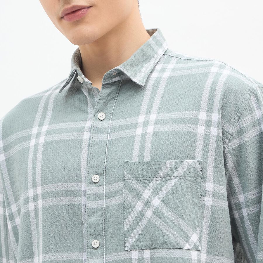 Men's Muted Olive Green Cotton Classic Collar Casual Shirt, ओलिव, large