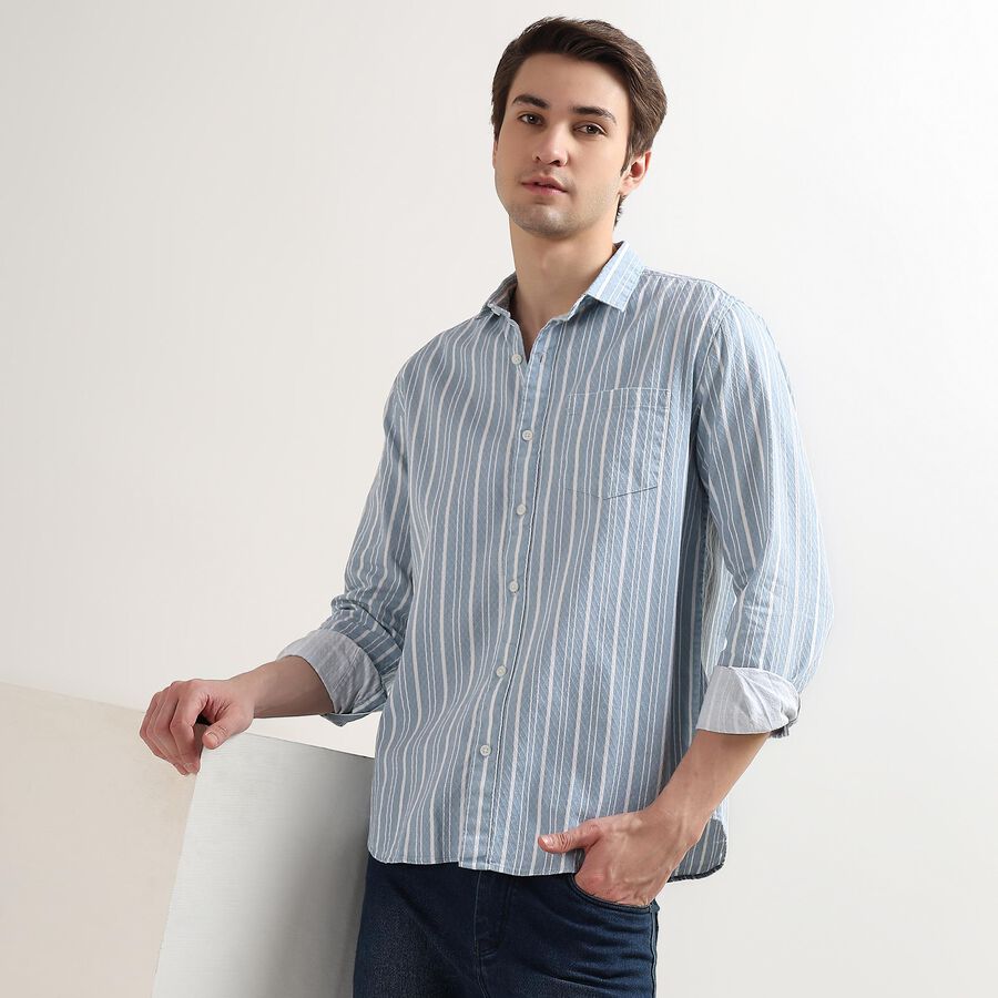 Men's 100% Cotton Regular Collar Casual Shirt, Light Blue, large image number null
