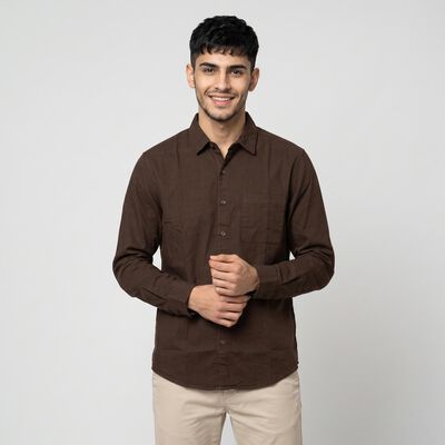 Men's Brown Cotton Casual Shirt