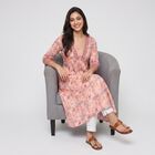 Women's Pink V-Neck Printed Kurta, गुलाबी, small
