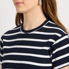 Ladies'  Stripes Round Neck T-Shirt, Navy Blue, small
