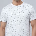 Men's White Cotton Henley Neck Casual T-Shirt, White, small