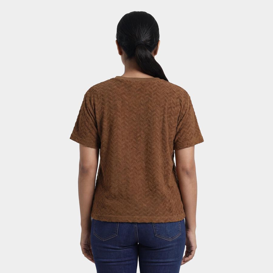 Women's Rust Round Neck Casual T-Shirt, Rust, large